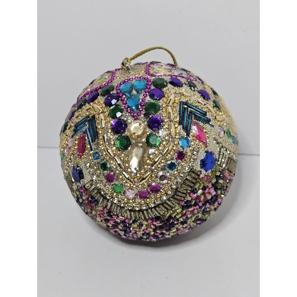 Vintage Beaded Sequin Push Pin Christmas Ornament Jeweled Ball Bauble Handcraft